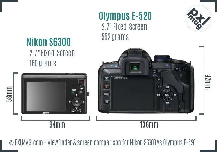 Nikon S6300 vs Olympus E-520 Screen and Viewfinder comparison