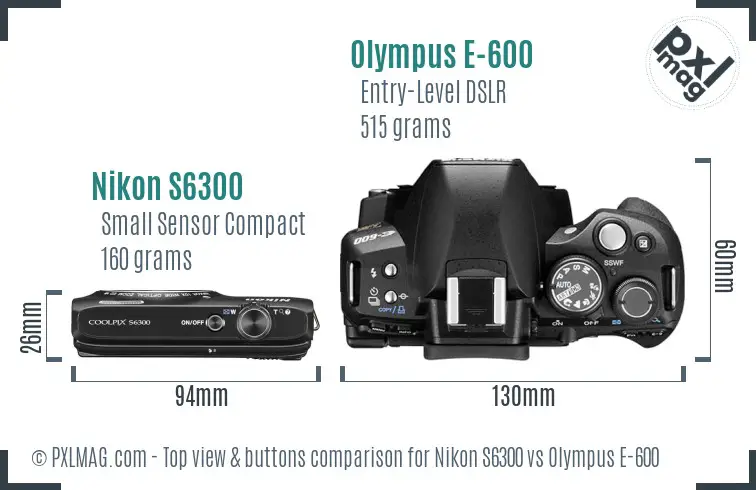 Nikon S6300 vs Olympus E-600 top view buttons comparison