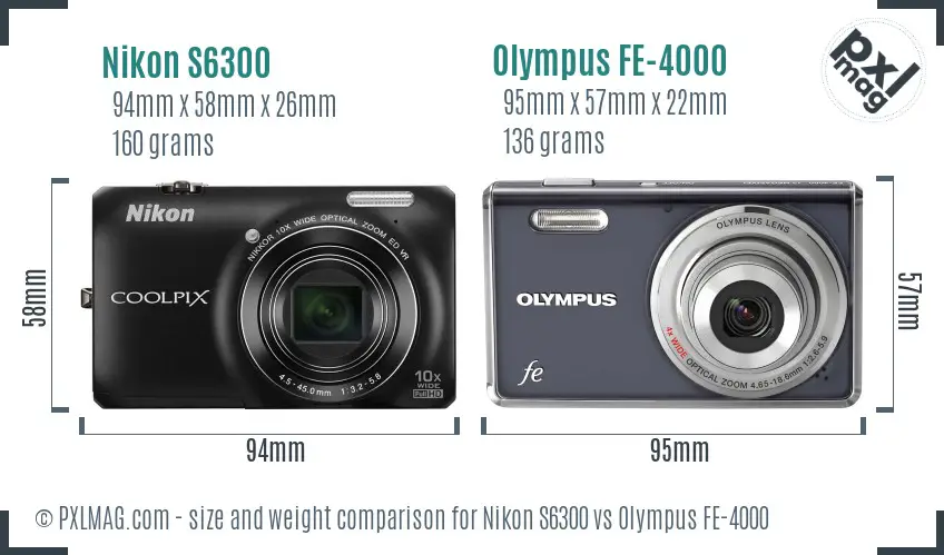 Nikon S6300 vs Olympus FE-4000 size comparison