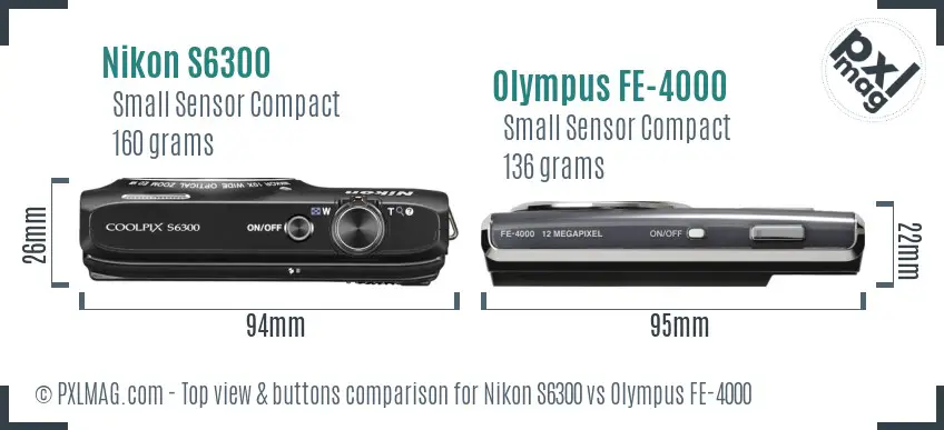 Nikon S6300 vs Olympus FE-4000 top view buttons comparison