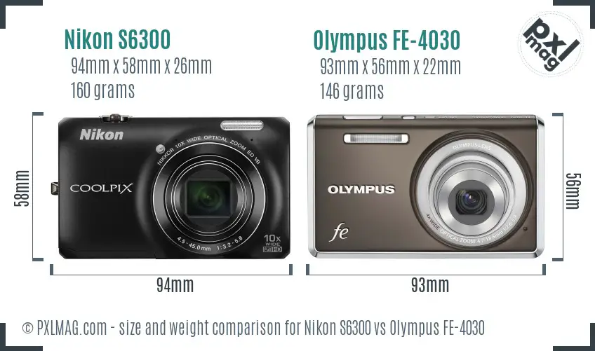 Nikon S6300 vs Olympus FE-4030 size comparison Nikon S6300 vs Olympus FE-4030 size comparison