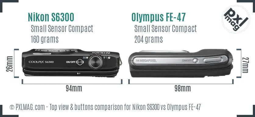 Nikon S6300 vs Olympus FE-47 top view buttons comparison Nikon S6300 vs Olympus FE-47 top view buttons comparison