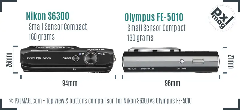 Nikon S6300 vs Olympus FE-5010 top view buttons comparison