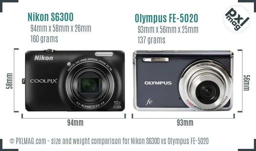Nikon S6300 vs Olympus FE-5020 size comparison