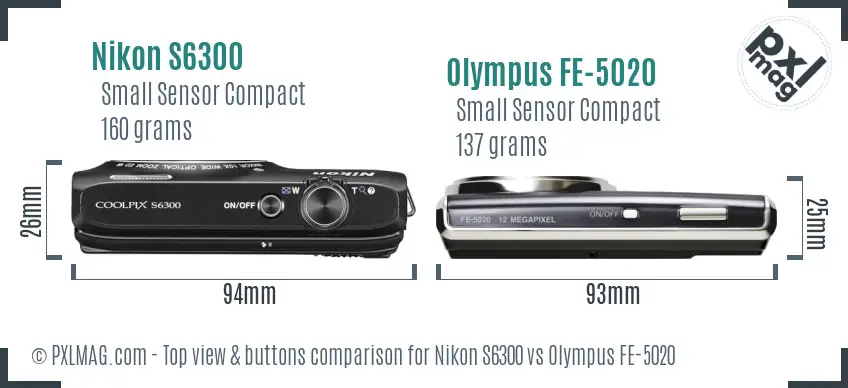 Nikon S6300 vs Olympus FE-5020 top view buttons comparison