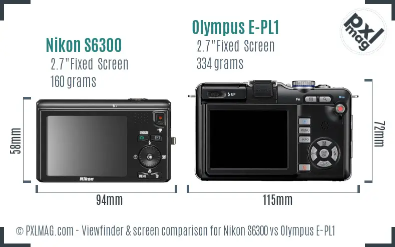 Nikon S6300 vs Olympus E-PL1 Screen and Viewfinder comparison