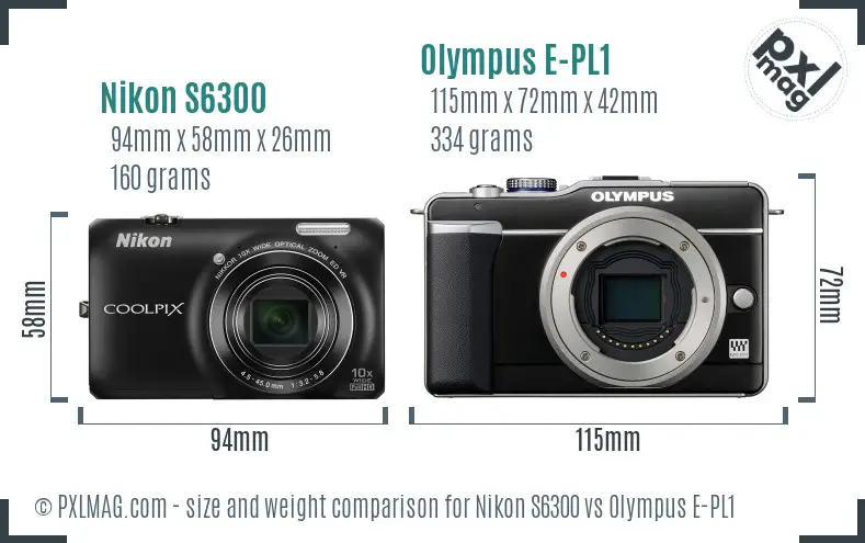 Nikon S6300 vs Olympus E-PL1 size comparison