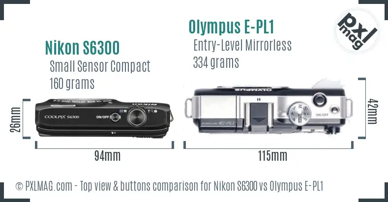 Nikon S6300 vs Olympus E-PL1 top view buttons comparison