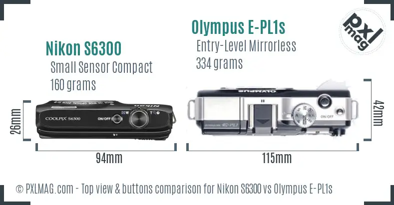 Nikon S6300 vs Olympus E-PL1s top view buttons comparison