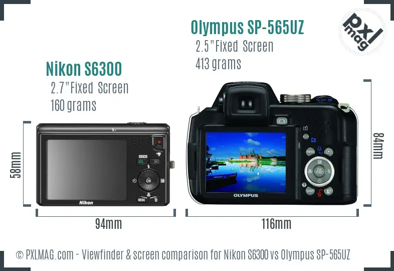 Nikon S6300 vs Olympus SP-565UZ Screen and Viewfinder comparison