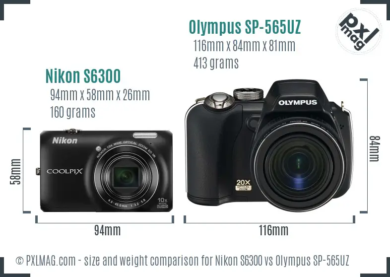 Nikon S6300 vs Olympus SP-565UZ size comparison