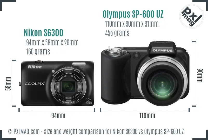 Nikon S6300 vs Olympus SP-600 UZ size comparison