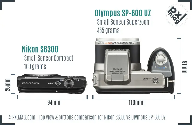 Nikon S6300 vs Olympus SP-600 UZ top view buttons comparison