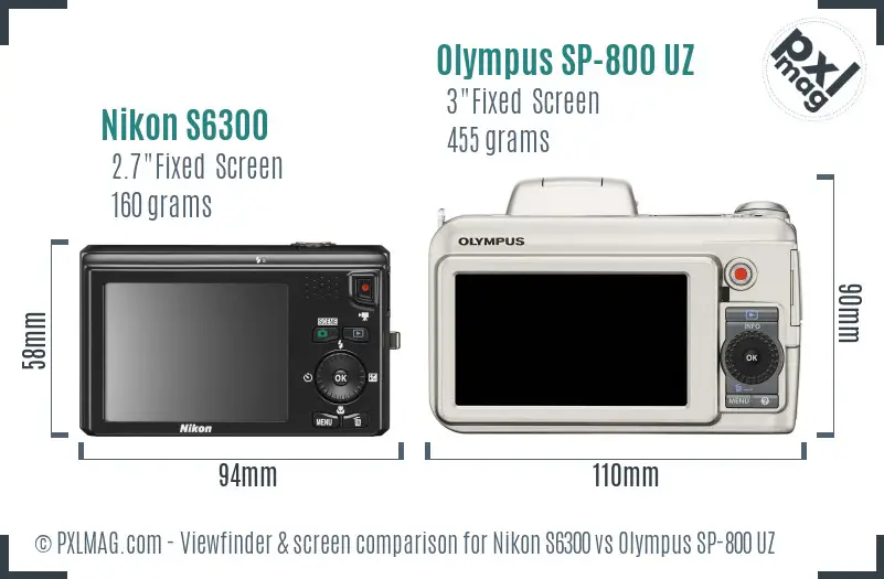 Nikon S6300 vs Olympus SP-800 UZ Screen and Viewfinder comparison