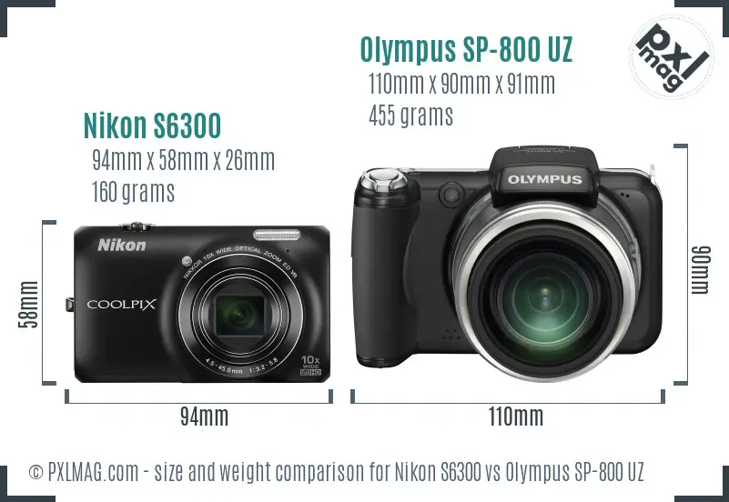 Nikon S6300 vs Olympus SP-800 UZ size comparison