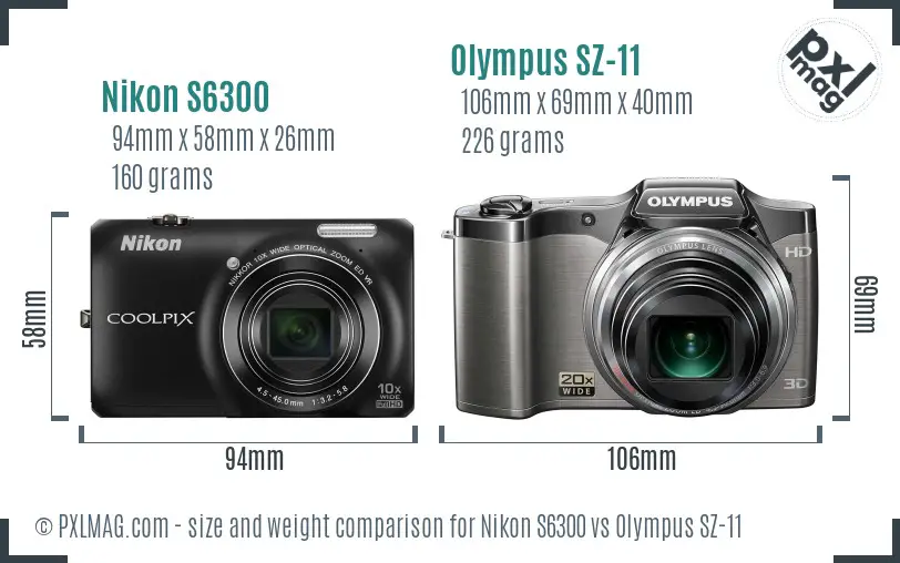 Nikon S6300 vs Olympus SZ-11 size comparison