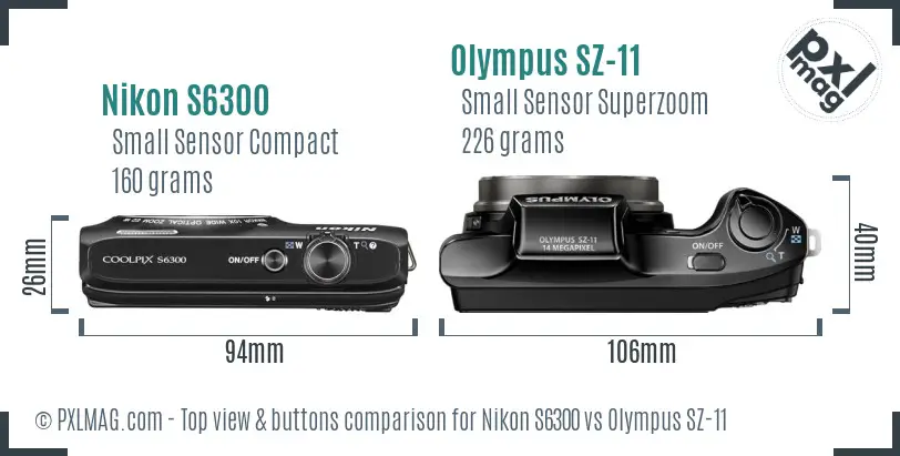 Nikon S6300 vs Olympus SZ-11 top view buttons comparison