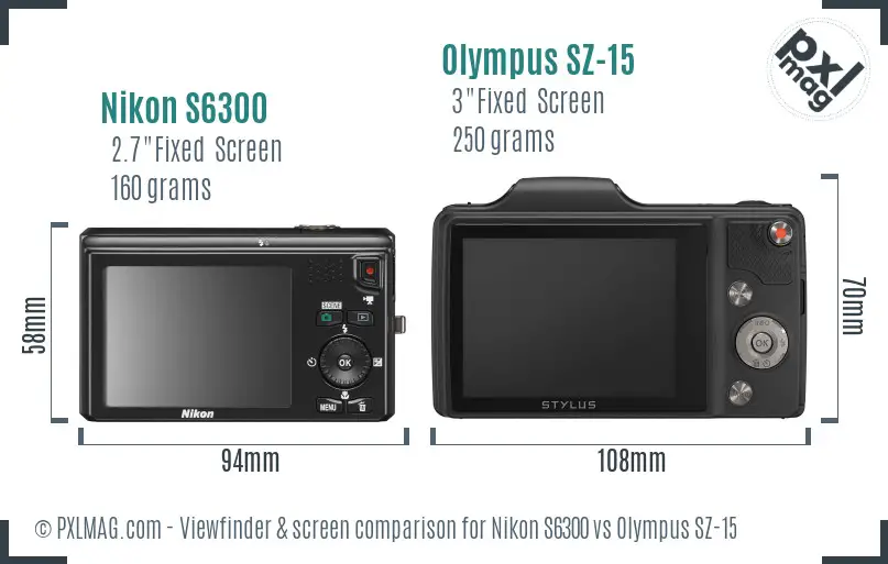 Nikon S6300 vs Olympus SZ-15 Screen and Viewfinder comparison