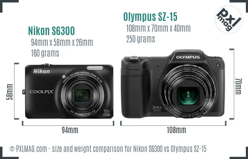 Nikon S6300 vs Olympus SZ-15 size comparison