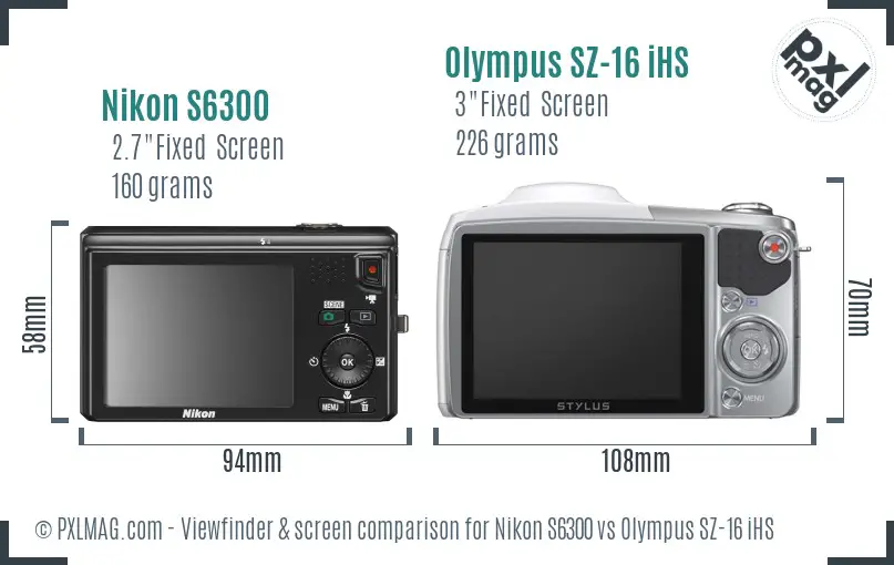 Nikon S6300 vs Olympus SZ-16 iHS Screen and Viewfinder comparison