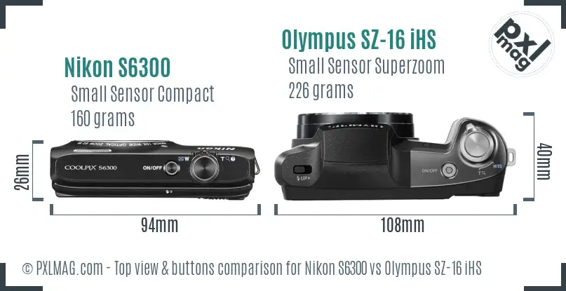 Nikon S6300 vs Olympus SZ-16 iHS top view buttons comparison