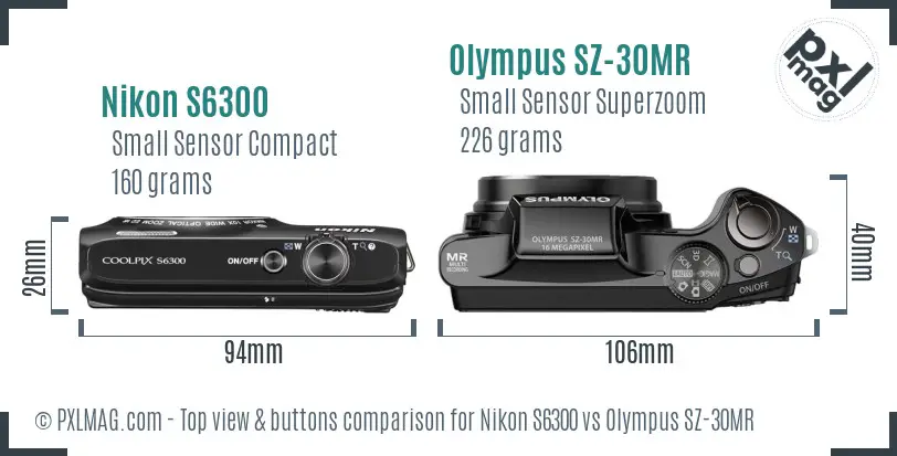 Nikon S6300 vs Olympus SZ-30MR top view buttons comparison Nikon S6300 vs Olympus SZ-30MR top view buttons comparison