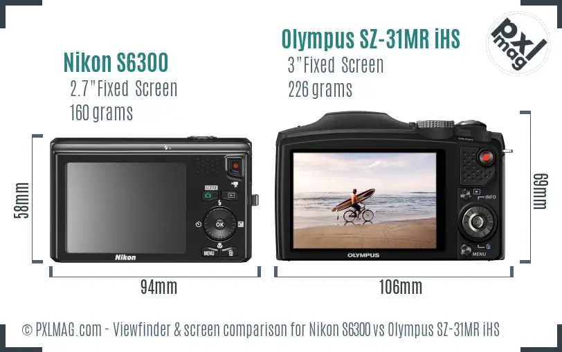 Nikon S6300 vs Olympus SZ-31MR iHS Screen and Viewfinder comparison