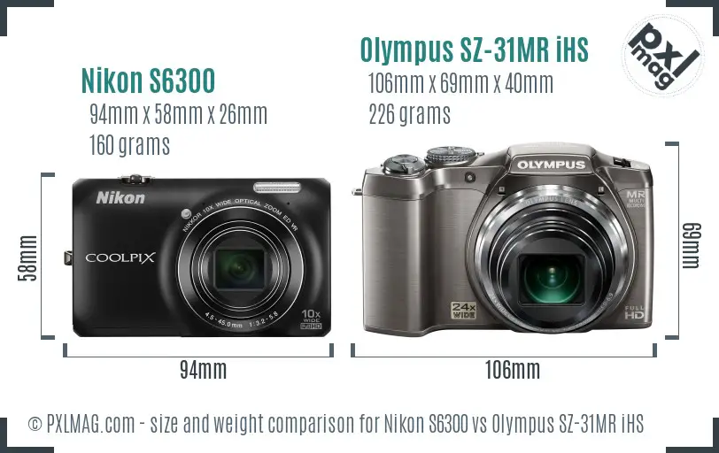 Nikon S6300 vs Olympus SZ-31MR iHS size comparison