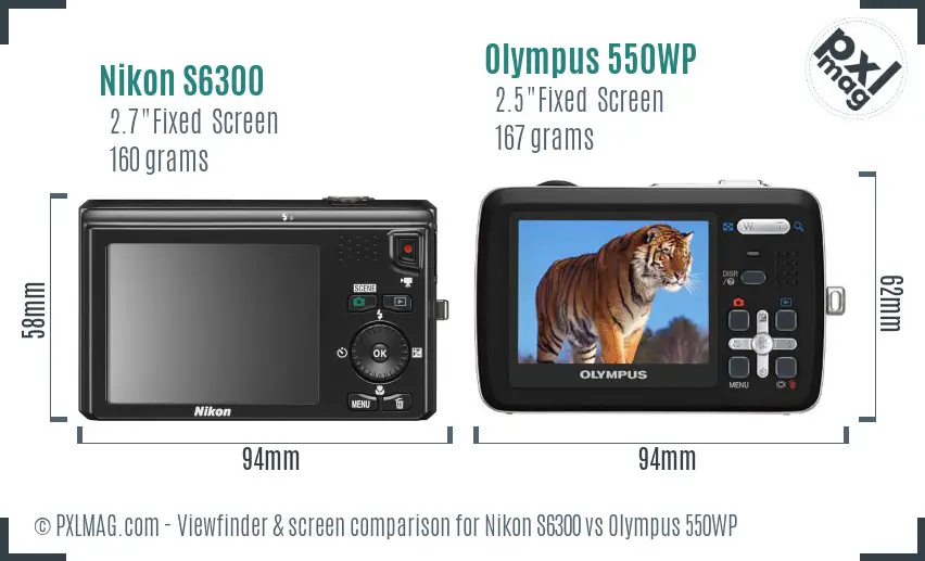 Nikon S6300 vs Olympus 550WP Screen and Viewfinder comparison