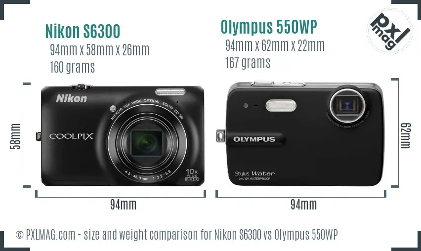 Nikon S6300 vs Olympus 550WP size comparison