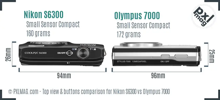 Nikon S6300 vs Olympus 7000 top view buttons comparison