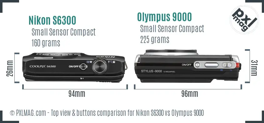 Nikon S6300 vs Olympus 9000 top view buttons comparison