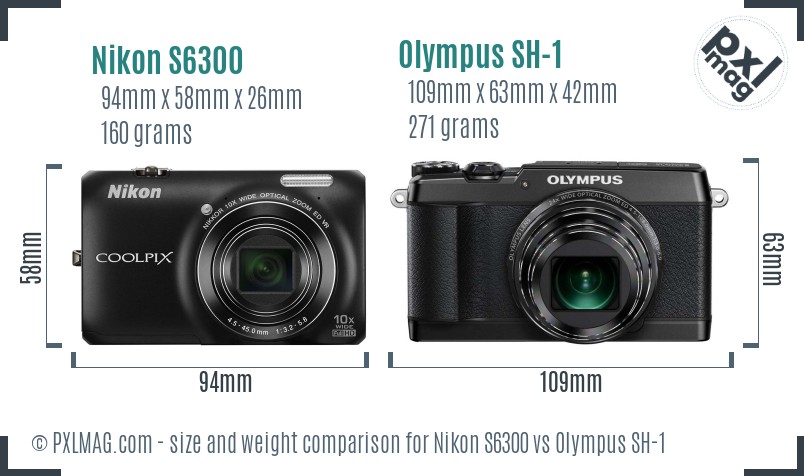 Nikon S6300 vs Olympus SH-1 size comparison Nikon S6300 vs Olympus SH-1 size comparison