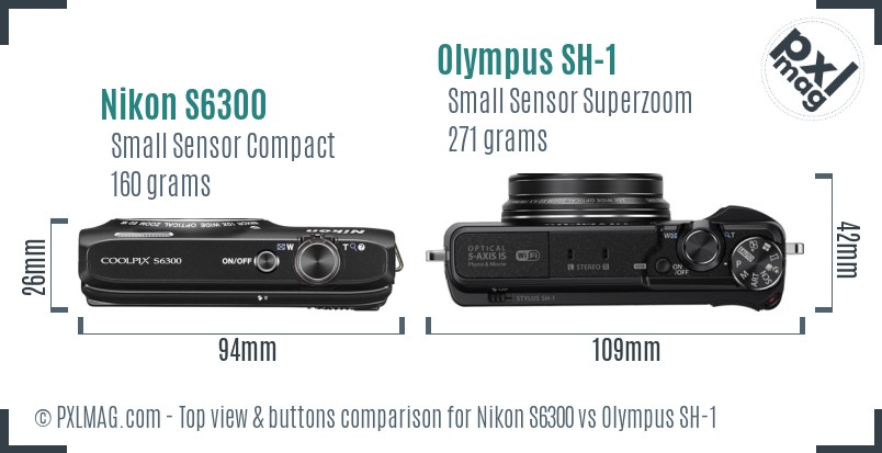 Nikon S6300 vs Olympus SH-1 top view buttons comparison