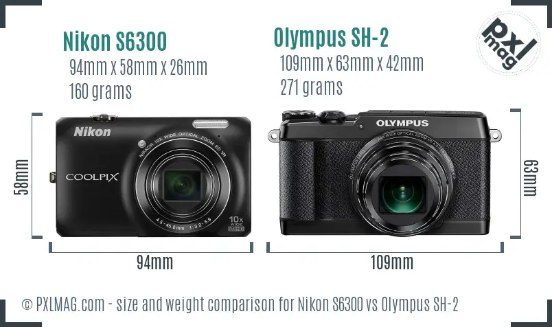 Nikon S6300 vs Olympus SH-2 size comparison Nikon S6300 vs Olympus SH-2 size comparison