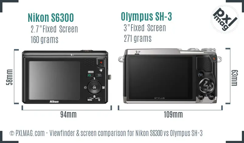 Nikon S6300 vs Olympus SH-3 Screen and Viewfinder comparison