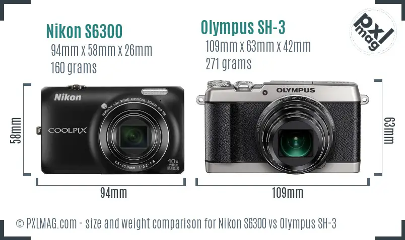 Nikon S6300 vs Olympus SH-3 size comparison