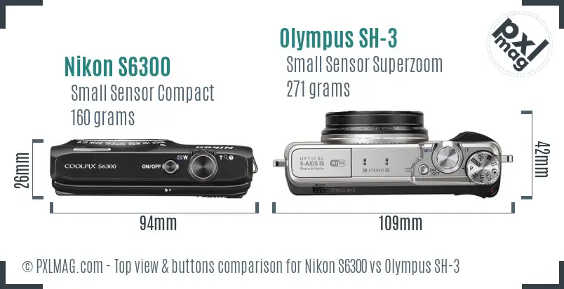 Nikon S6300 vs Olympus SH-3 top view buttons comparison