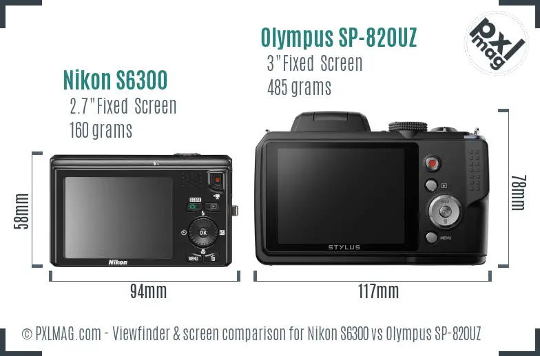 Nikon S6300 vs Olympus SP-820UZ Screen and Viewfinder comparison
