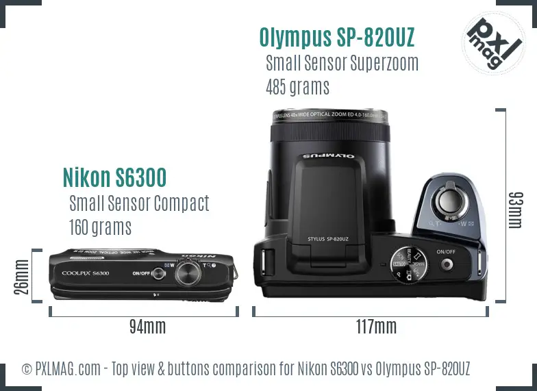 Nikon S6300 vs Olympus SP-820UZ top view buttons comparison