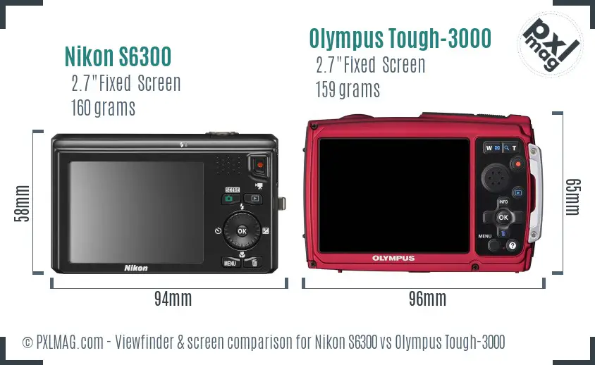 Nikon S6300 vs Olympus Tough-3000 Screen and Viewfinder comparison