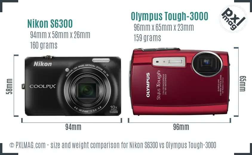 Nikon S6300 vs Olympus Tough-3000 size comparison