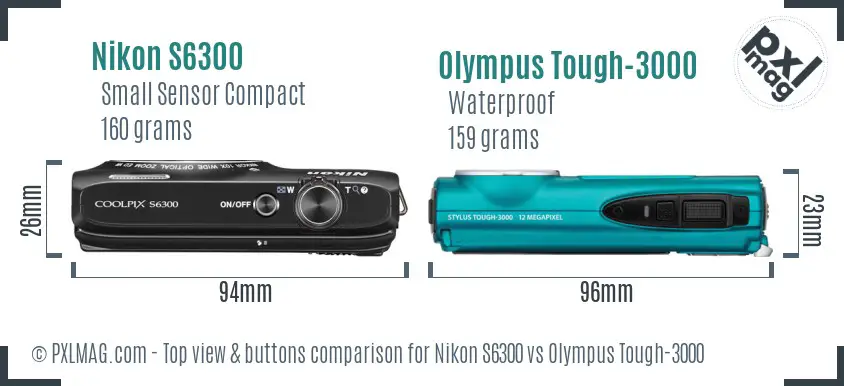 Nikon S6300 vs Olympus Tough-3000 top view buttons comparison