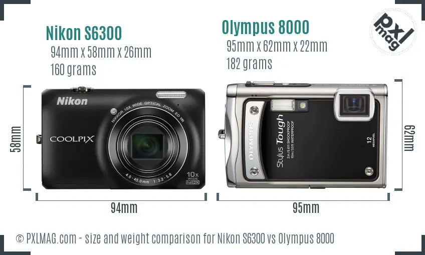 Nikon S6300 vs Olympus 8000 size comparison