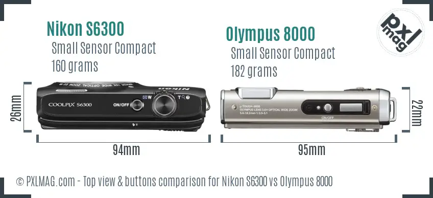 Nikon S6300 vs Olympus 8000 top view buttons comparison