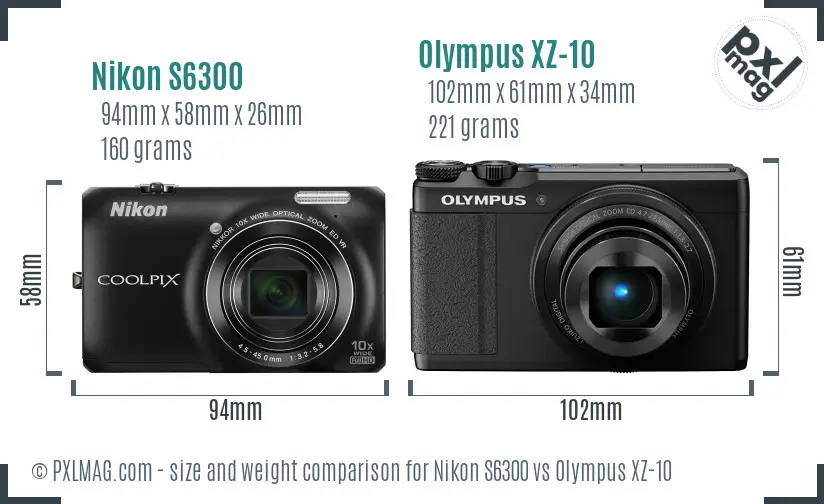 Nikon S6300 vs Olympus XZ-10 size comparison