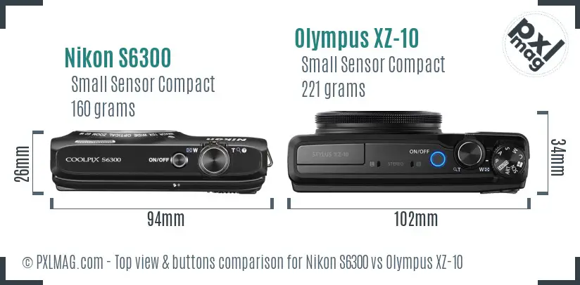 Nikon S6300 vs Olympus XZ-10 top view buttons comparison