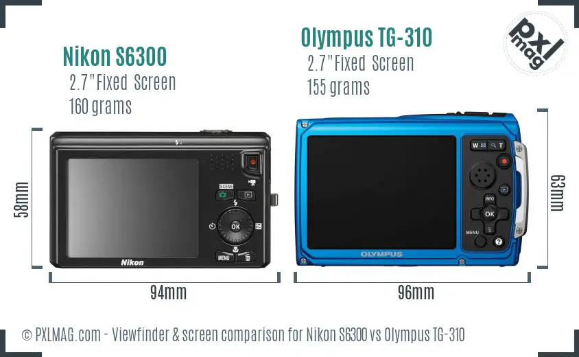 Nikon S6300 vs Olympus TG-310 Screen and Viewfinder comparison