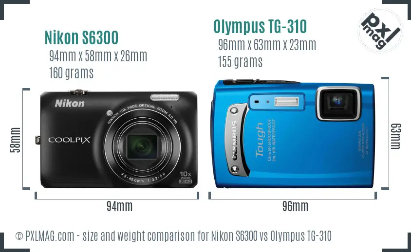 Nikon S6300 vs Olympus TG-310 size comparison