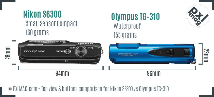 Nikon S6300 vs Olympus TG-310 top view buttons comparison